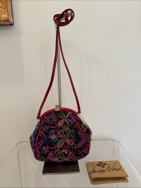 Patricia Nash Handbags - Patricia Nash Multicolor Knit Floral Crossbody with Berry Red Trim
